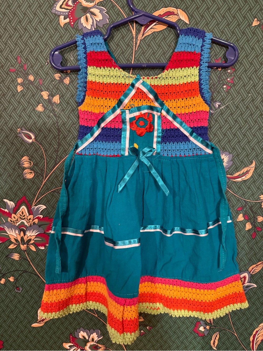 Unique toddler dress- multicolor with floral accent